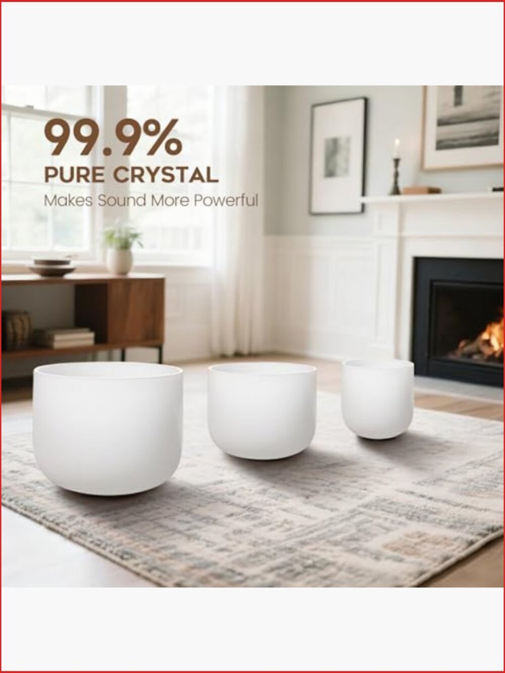 Set of 3 Frosted Quartz Crystal Singing Bowls with Carry Case for Sound Healing - Picture 3 of 6